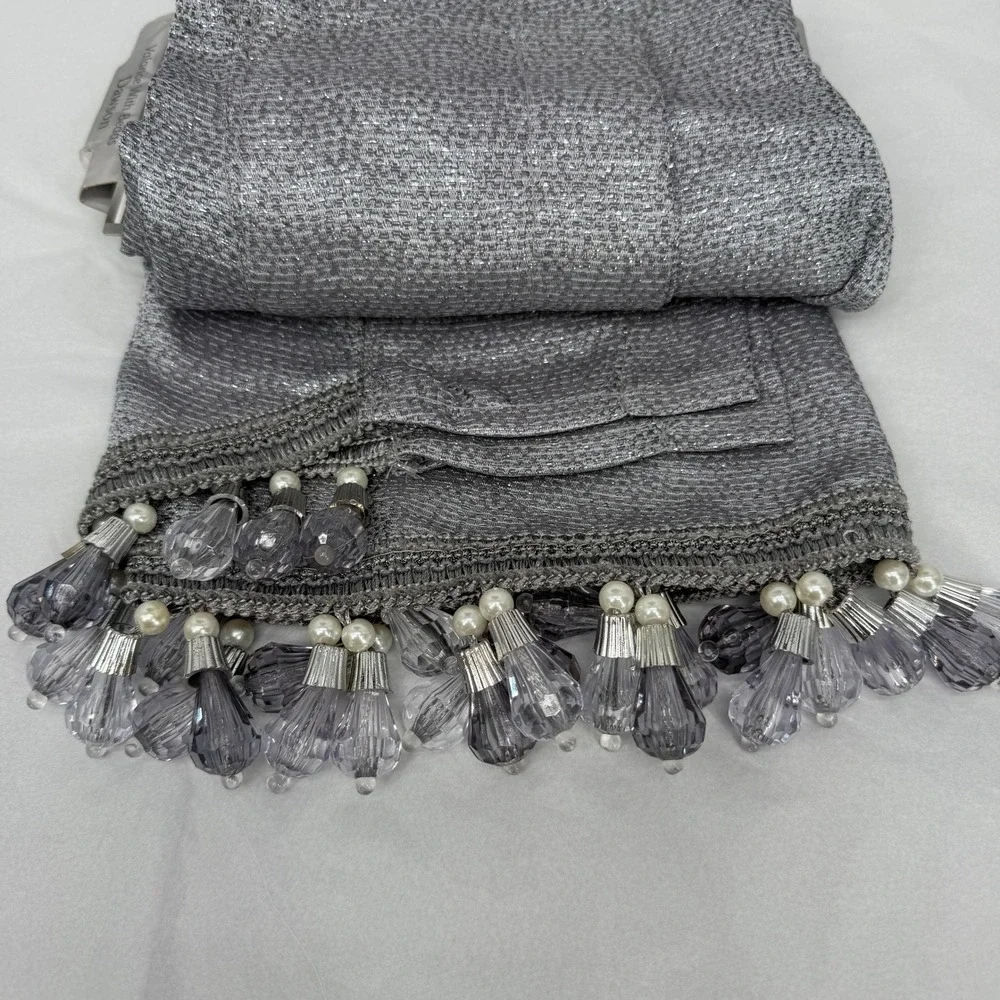 One Rod Pocket Valance Beaded Trim Jacquard Window Treatment 48x37 Dawson